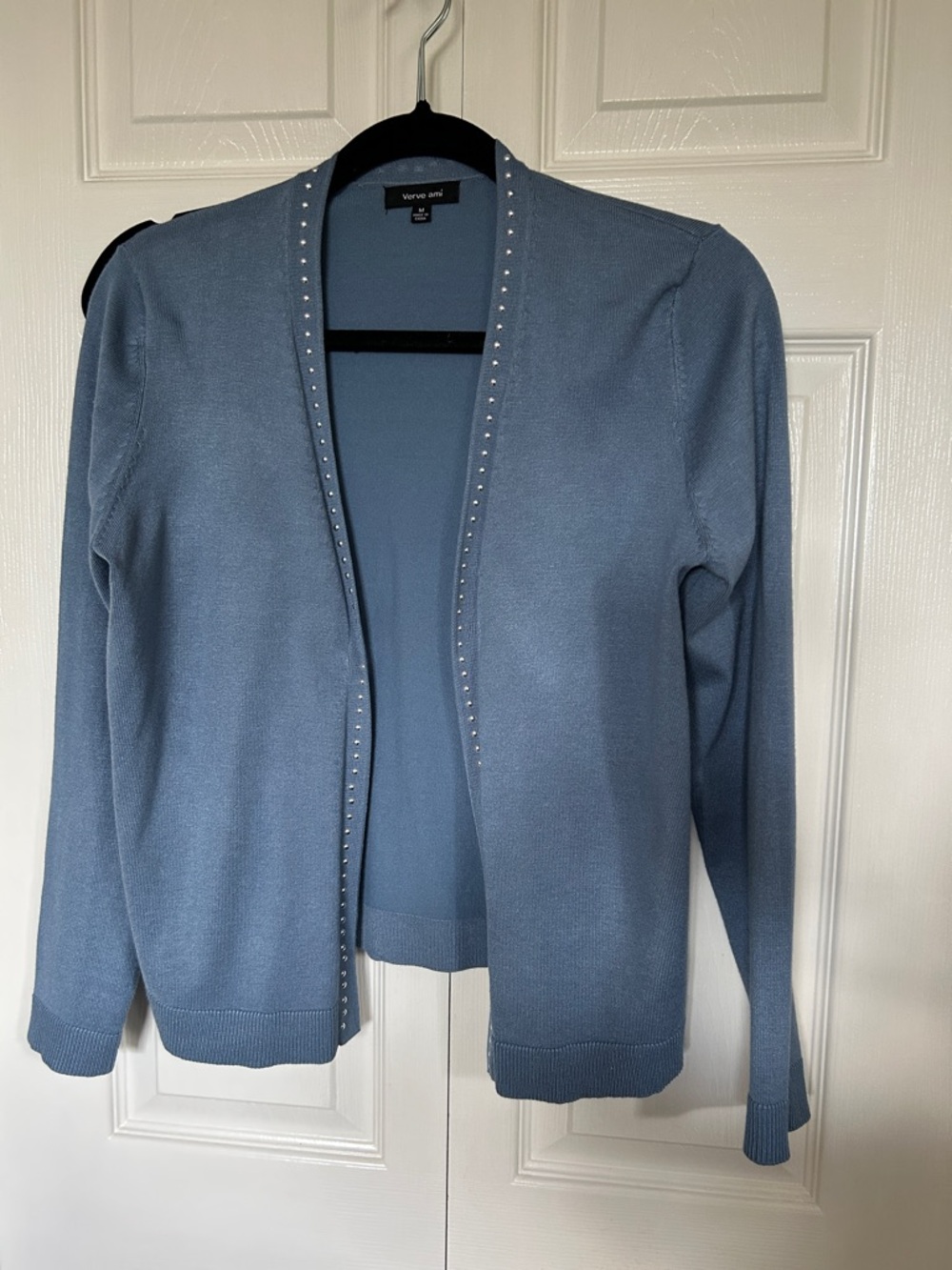 Verve Ami Light Blue Open-Front Cardigan with Stud Trim